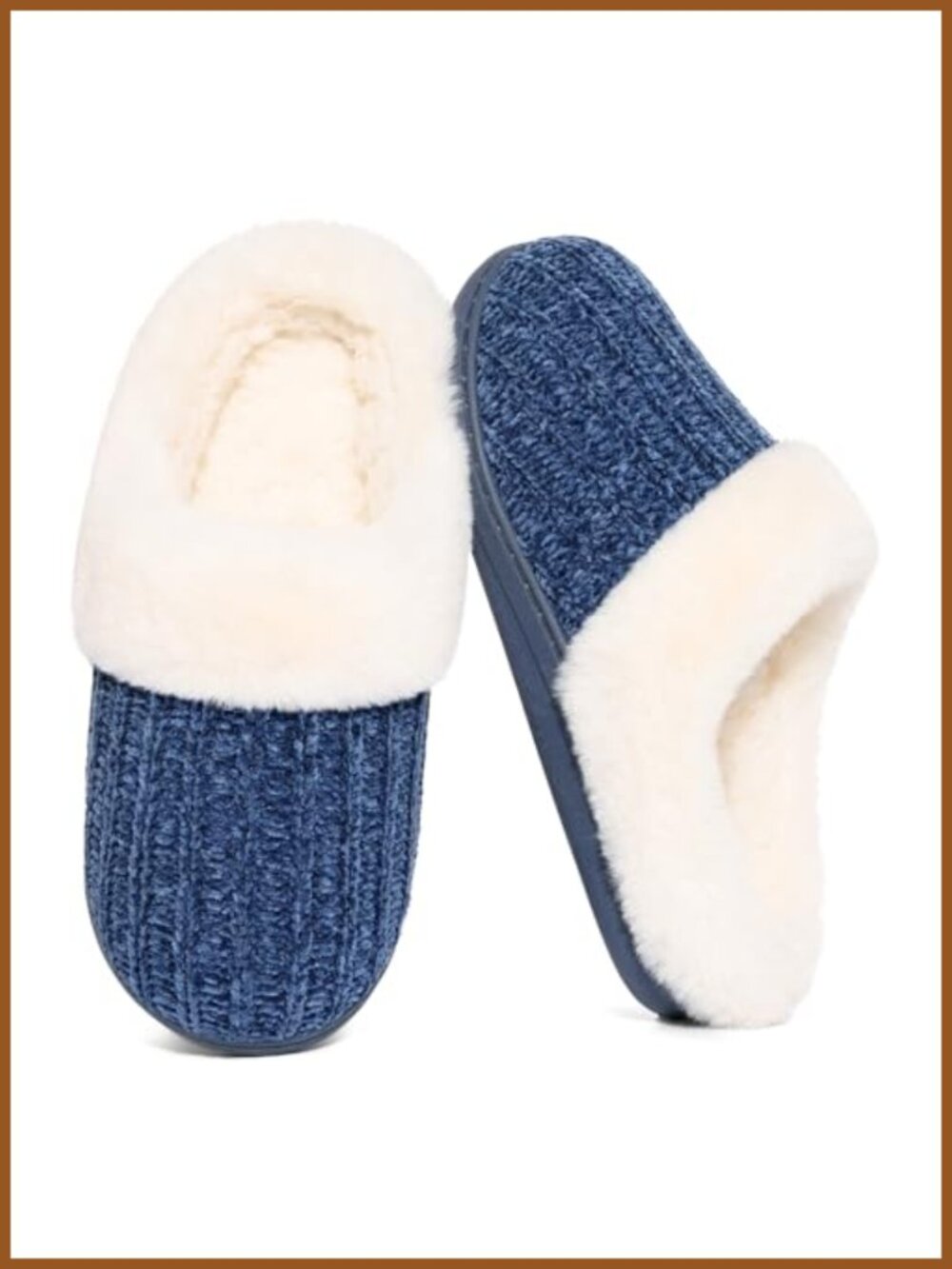Chenille Knit Fuzzy Slippers Memory Foam Fleece Lined House Shoes